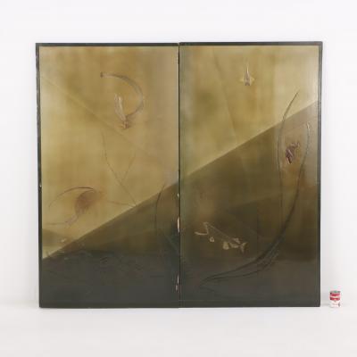 L on Jallot Near the Ocean Floor Art Deco Lacquered Screen w Fish Coral by Jallot