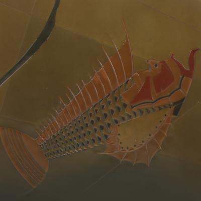 L on Jallot Near the Ocean Floor Art Deco Lacquered Screen w Fish Coral by Jallot