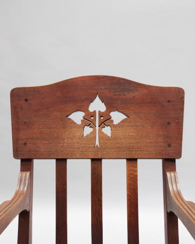 L on Jallot Pair of Fine French Art Nouveau Solid Oak Armchairs by Leon Jallot