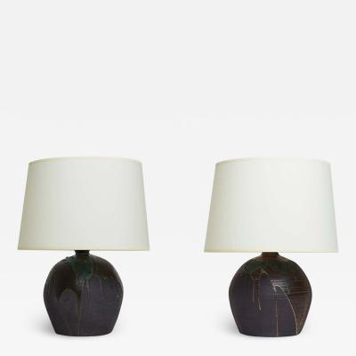 L on Pointu Pair of Early 20th Ceramic Table Lamps by Leon Pointu