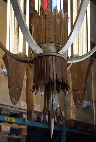 L on Stynen Art Deco Gilt Metal Chandelier by L on Stynen 1930s