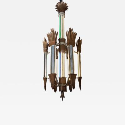 L on Stynen Art Deco Gilt Metal Chandelier by L on Stynen 1930s