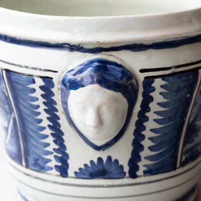 LARGE 18TH CENTURY BLUE AND WHITE FAIENCE CACHE POT