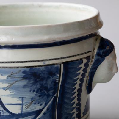 LARGE 18TH CENTURY BLUE AND WHITE FAIENCE CACHE POT