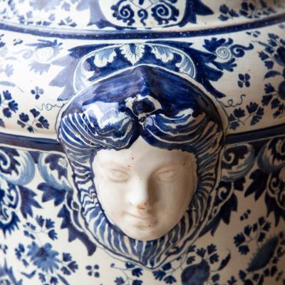 LARGE 18TH CENTURY FAIENCE WATER FOUNTAIN IN COBALT BLUE
