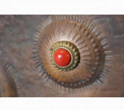 LARGE 19TH CENTURY COPPER REPOUSSE DRAGON WITH GLASS CABOCHON TRADE SIGN