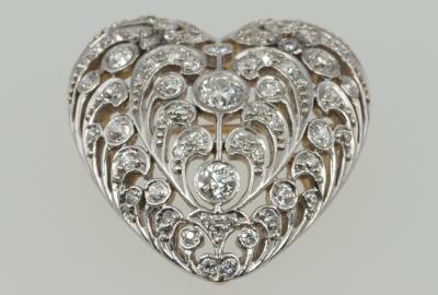 LARGE ANTIQUE OLD EUROPEAN CUT DIAMOND HEART PENDANT AND BROOCH