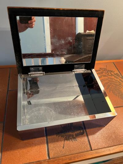 LARGE COBALT BLUE MIRRORED CHROME ART DECO HUMIDOR BOX