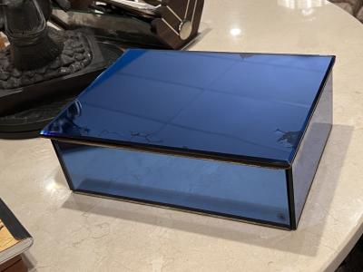 LARGE COBALT BLUE MIRRORED CHROME ART DECO HUMIDOR BOX