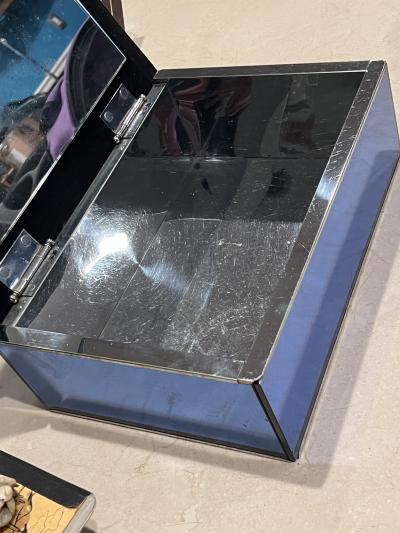 LARGE COBALT BLUE MIRRORED CHROME ART DECO HUMIDOR BOX