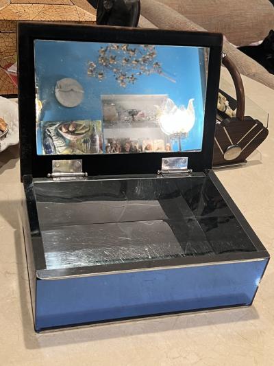 LARGE COBALT BLUE MIRRORED CHROME ART DECO HUMIDOR BOX