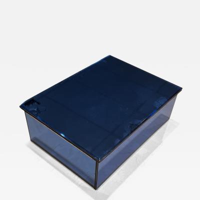 LARGE COBALT BLUE MIRRORED CHROME ART DECO HUMIDOR BOX