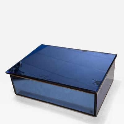 LARGE COBALT BLUE MIRRORED CHROME ART DECO HUMIDOR BOX