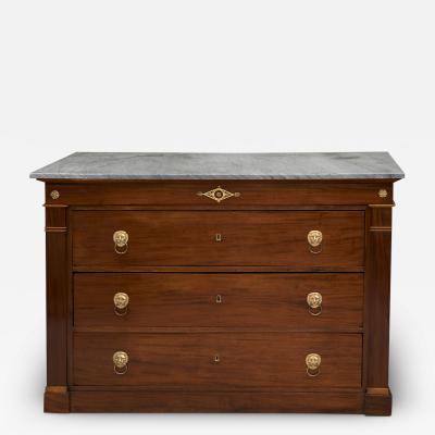 LARGE EMPIRE MAHOGANY COMMODE WITH BLEU TURQUIN MARBLE