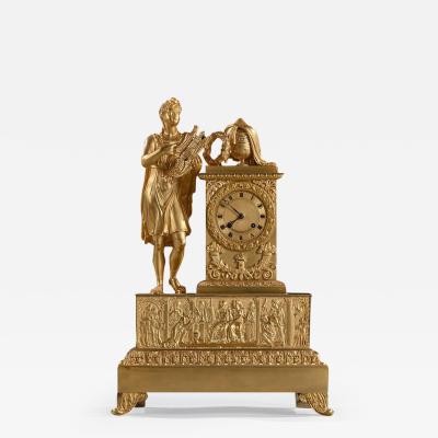 LARGE FRENCH EMPIRE PERIOD GILT BRONZE FIGURAL MANTEL CLOCK