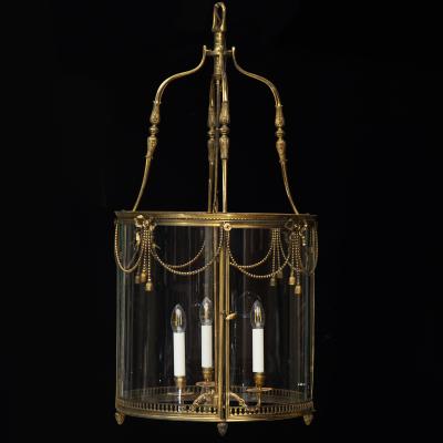 LARGE LOUIS XVI STYLE GILT BRONZE LANTERN