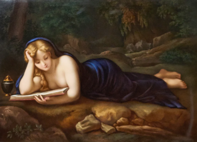 LARGE MEISSEN PORCELAIN PLAQUE OF THE PENITENT MAGDALENE