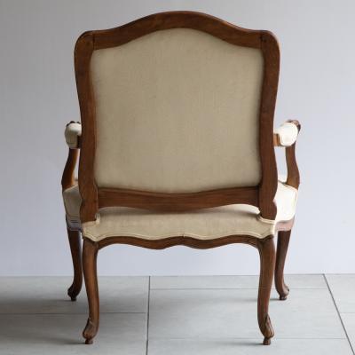 LARGE MID 18TH CENTURY LOUIS XV FAUTEUIL OR OPEN ARM CHAIR