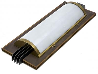 LARGE MODERNIST ART DECO BRASS BRONZE AND GLASS SCONCE