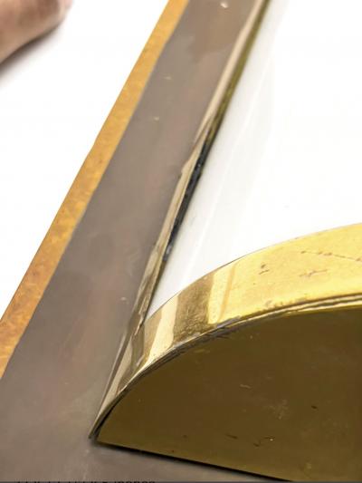 LARGE MODERNIST ART DECO BRASS BRONZE AND GLASS SCONCE