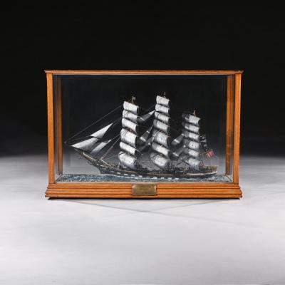 LARGE OAK AND GLAZED CASED MODEL OF THE TEA CLIPPER GLENGARRY IN FULL SAIL