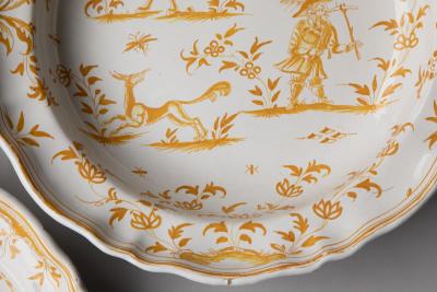 LARGE PAIR OF YELLOW AND WHITE SERVING PLATES WITH SHAPED RIMS