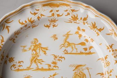 LARGE PAIR OF YELLOW AND WHITE SERVING PLATES WITH SHAPED RIMS