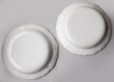 LARGE PAIR OF YELLOW AND WHITE SERVING PLATES WITH SHAPED RIMS
