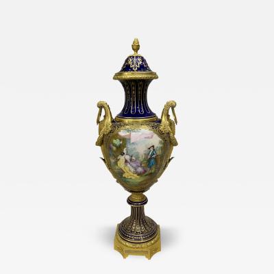 LARGE SEVRES STYLE ORMOLU MOUNTED COVERED VASE CIRCA 1860