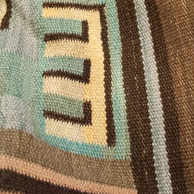 LARGE SWEDISH ART DECO FLAT WEAVE RUG WITH BLACKSMITH