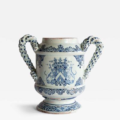 LATE 17TH CENTURY TWO HANDLED FAIENCE VASE 