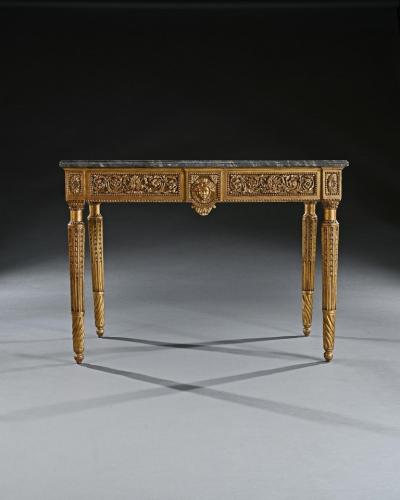 LATE 18TH CENTURY ITALIAN CARVED GILTWOOD MARBLE TOP CONSOLE TABLE