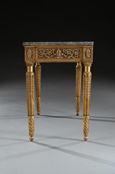 LATE 18TH CENTURY ITALIAN CARVED GILTWOOD MARBLE TOP CONSOLE TABLE