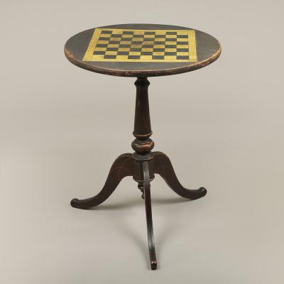 LATE FEDERAL PAINTED CHECKERBOARD TOP CANDLESTAND