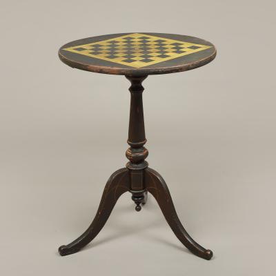 LATE FEDERAL PAINTED CHECKERBOARD TOP CANDLESTAND