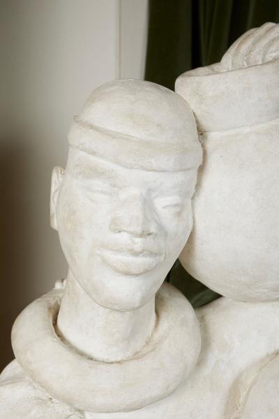 LIFE SIZE FRENCH AFRICANIST STYLE PLASTER SCULPTURE OF A MOTHER AND CHILD