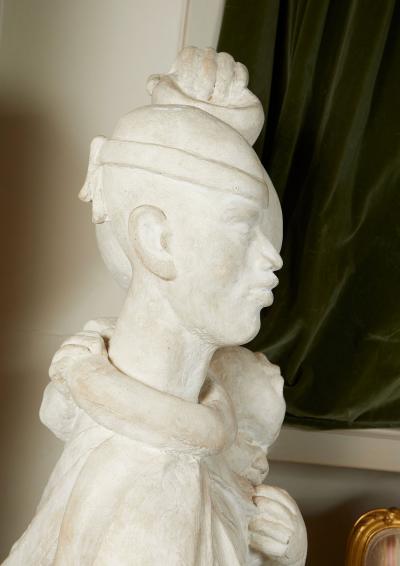 LIFE SIZE FRENCH AFRICANIST STYLE PLASTER SCULPTURE OF A MOTHER AND CHILD