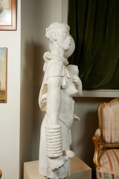 LIFE SIZE FRENCH AFRICANIST STYLE PLASTER SCULPTURE OF A MOTHER AND CHILD
