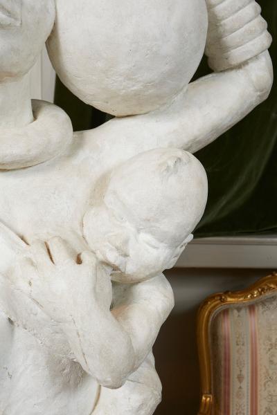 LIFE SIZE FRENCH AFRICANIST STYLE PLASTER SCULPTURE OF A MOTHER AND CHILD