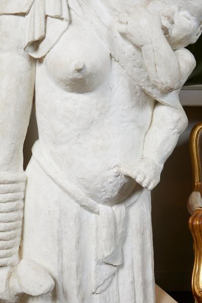 LIFE SIZE FRENCH AFRICANIST STYLE PLASTER SCULPTURE OF A MOTHER AND CHILD