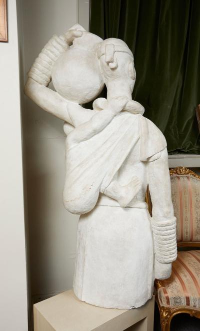 LIFE SIZE FRENCH AFRICANIST STYLE PLASTER SCULPTURE OF A MOTHER AND CHILD