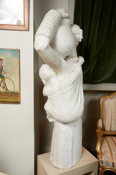 LIFE SIZE FRENCH AFRICANIST STYLE PLASTER SCULPTURE OF A MOTHER AND CHILD