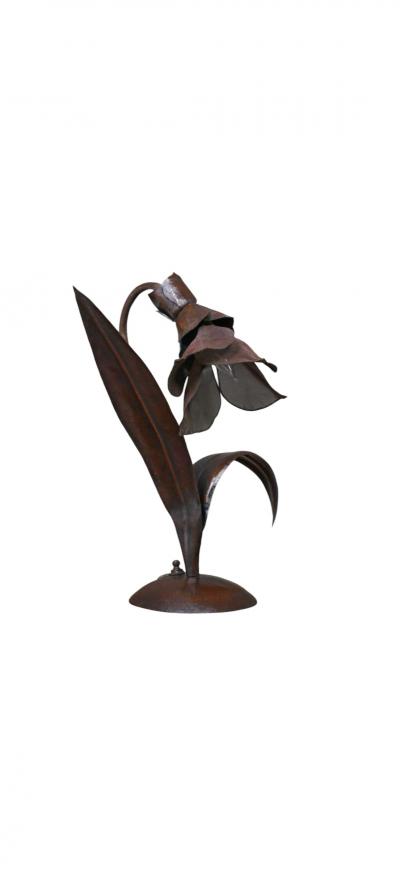 LILLIAN PALMER RARE ARTS CRAFTS PAIR HANDFORGED COPPER FLOWER LAMPS BY LILLIAN PALMER