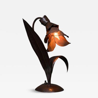 LILLIAN PALMER RARE ARTS CRAFTS PAIR HANDFORGED COPPER FLOWER LAMPS BY LILLIAN PALMER