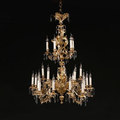 LOUIS XV STYLE GILT BRONZE AND CUT GLASS TWENTY FIVE LIGHT CHANDELIER