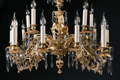LOUIS XV STYLE GILT BRONZE AND CUT GLASS TWENTY FIVE LIGHT CHANDELIER