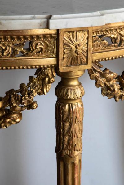 LOUIS XVI FINE QUALITY CARVED GILTWOOD DEMI LUNE CONSOLE TABLE