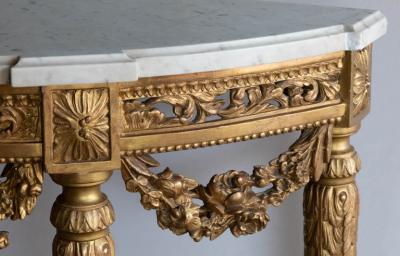 LOUIS XVI FINE QUALITY CARVED GILTWOOD DEMI LUNE CONSOLE TABLE