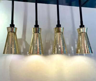 LUCI Set of 4 Italian Mid Century Black Perforated Brass Cone Pendant Lights