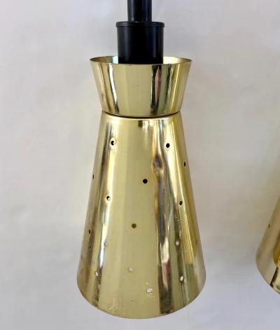 LUCI Set of 4 Italian Mid Century Black Perforated Brass Cone Pendant Lights